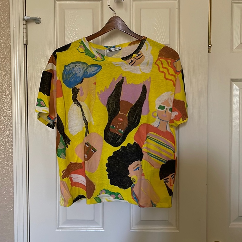 Zara Yellow Print Oversized Short Sleeve Top